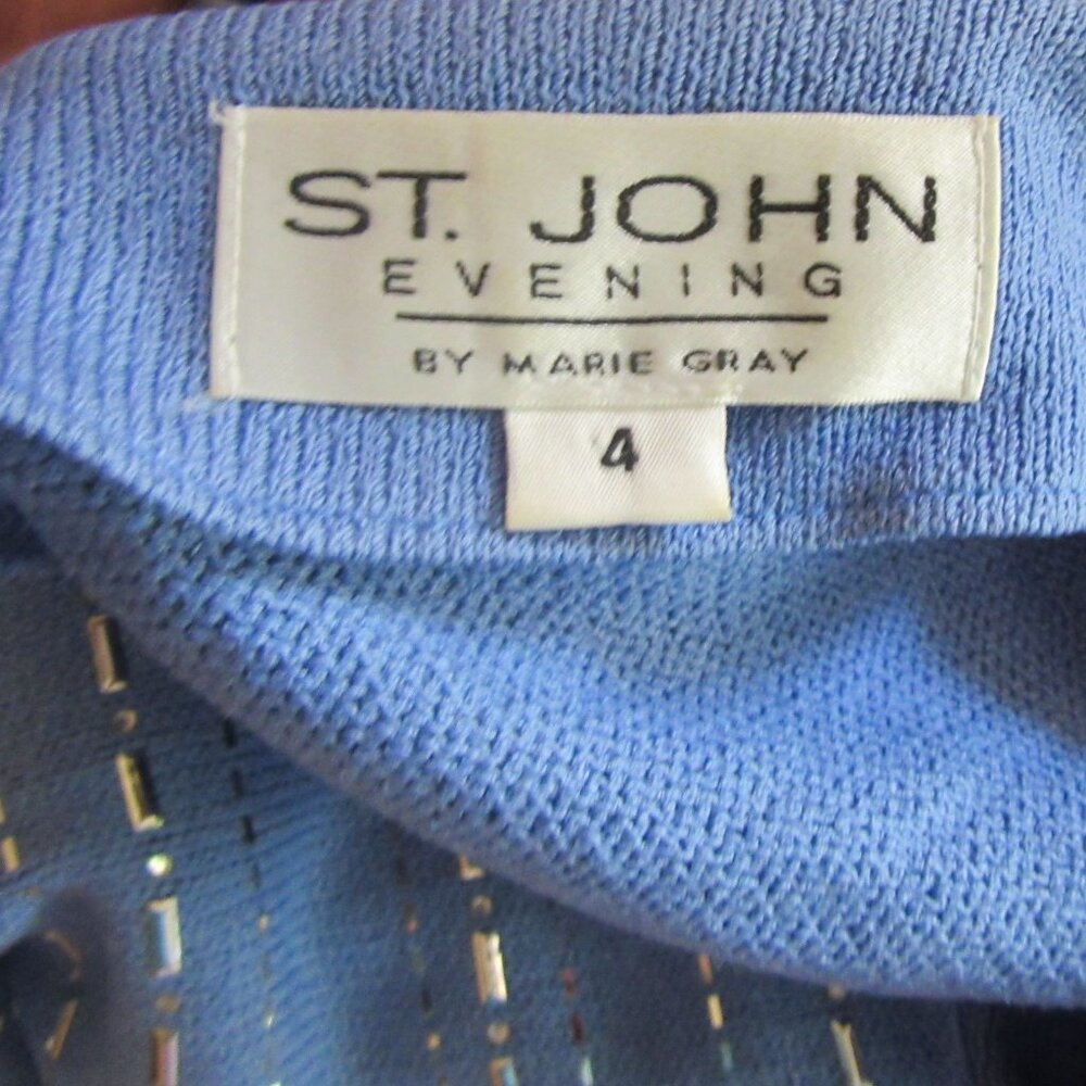 Vtg. St John Marie Gray Evening Blue Knit Skirt Suit w Rhinestones, Sz 4 & 6 - Picture 12 of 12